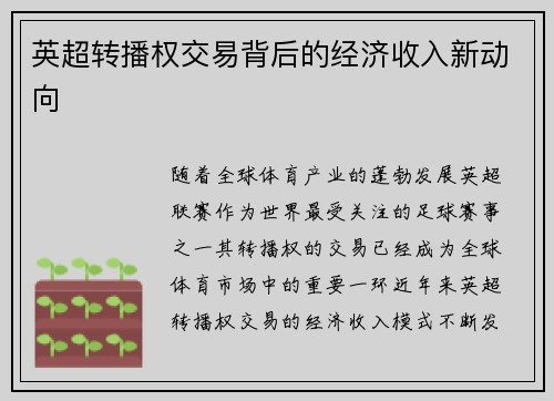 英超转播权交易背后的经济收入新动向
